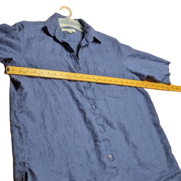 Linea Uomo 100% Linen Blue Men's Large Button Down Dress Shirt - Picture 7 of 8
